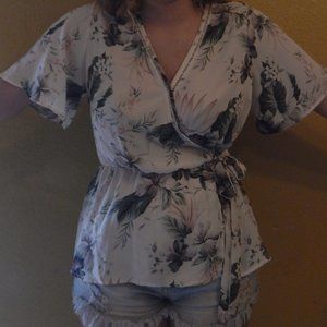 Sienna Sky Faux Wrap Floral Pattern Top with Tie